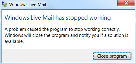 Windows Live Mail завершила работу