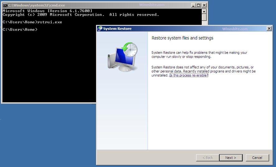 windows run commands system restore