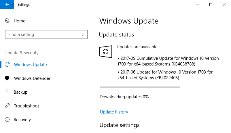 o reprojeto do windows não pode baixar atualizações