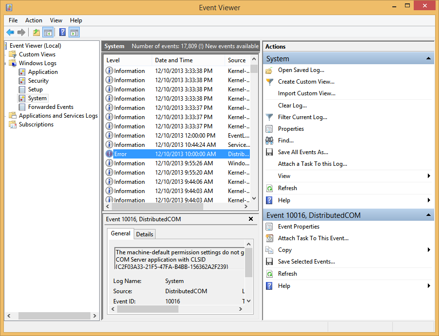 niebieski ekran przeglądarki zdarzeń systemu Windows Vista