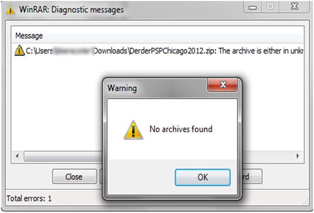 winrar error message no files extract