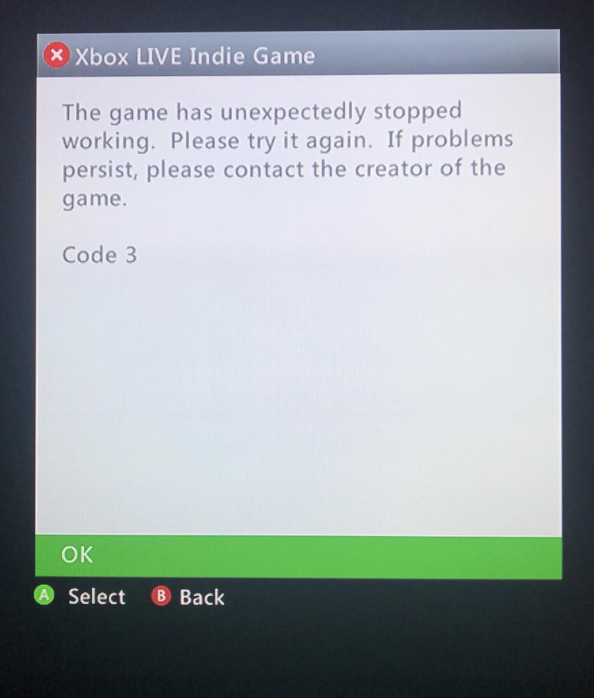 Messaggio di errore del gioco Xbox 360