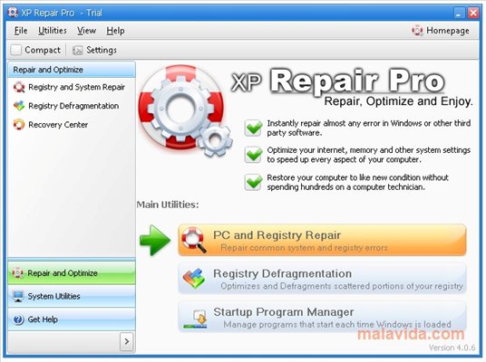 xp repair compact registry