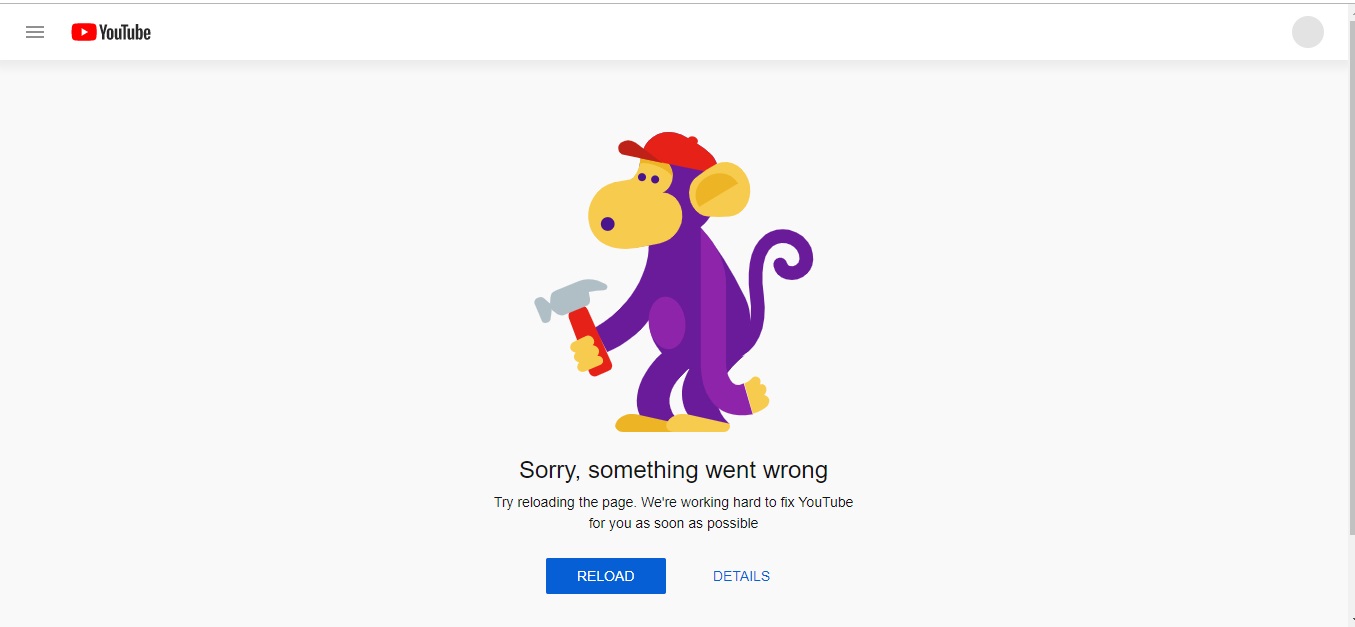 Małpa błędu serwera YouTube